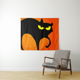 Spooky Halloween Black Cat Tapestry Wandteppich