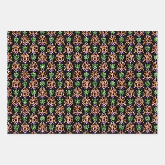 Spooky Halloween Black Orange Lila 3 Geschenk Geschenkpapier Set (Vorderseite)