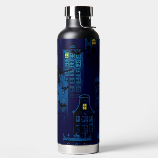 SPOOKY HALLOWEEN BLUE NIGHTTIME CITY SCENE TRINKFLASCHE (links)