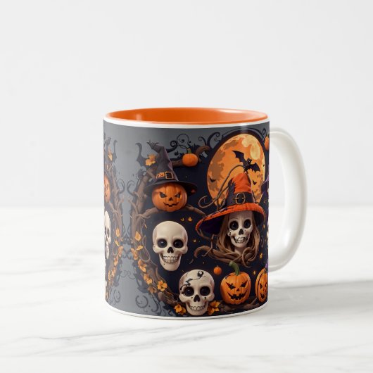 Spooky Halloween Boo Bat Pumpkin Skull Hexe Spide Zweifarbige Tasse (VorderseiteRechts)