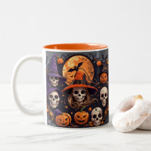 Spooky Halloween Boo Bat Pumpkin Skull Hexe Spide Zweifarbige Tasse