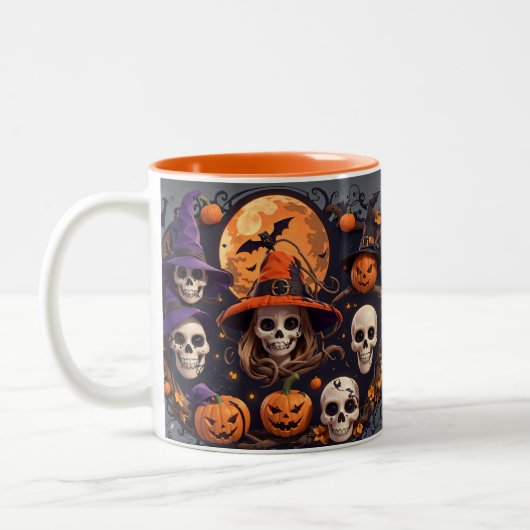 Spooky Halloween Boo Bat Pumpkin Skull Hexe Spide Zweifarbige Tasse (Links)