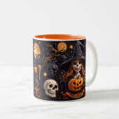Spooky Halloween Boo Bat Pumpkin Skull Hexe Spide Zweifarbige Tasse (VorderseiteRechts)
