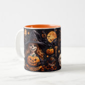Spooky Halloween Boo Bat Pumpkin Skull Hexe Spide Zweifarbige Tasse (Vorderseite Links)