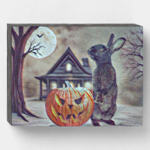 Spooky Halloween Bunny Kaninchen mit Pumpkin