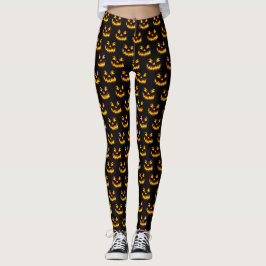 Spooky Halloween Carved Pumpkin Face Leggings