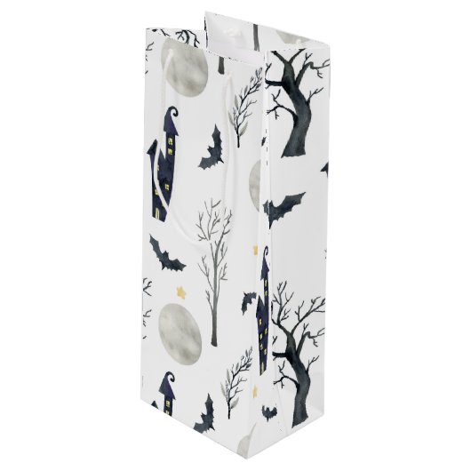 SPOOKY HALLOWEEN CASTLES MOONS BATS BÄUME GESCHENKTÜTE FÜR WEINFLASCHEN (Vorderseite Schrägansicht)