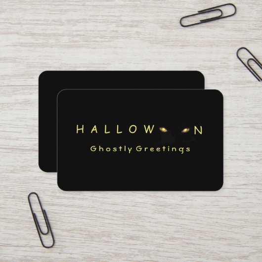 Spooky Halloween Cat Eyes Business Card Visitenkarte (Vorderseite/Rückseite Beispiel)