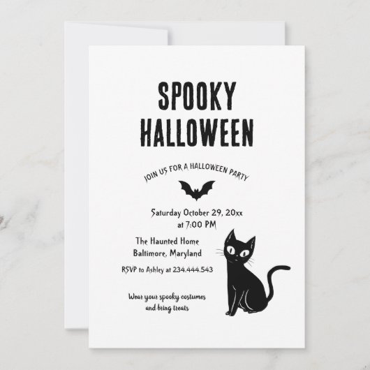 Spooky Halloween Cat Hexe Party Einladung (Vorderseite)