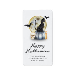 Spooky Halloween Cat Pumpkin Adressaufkleber