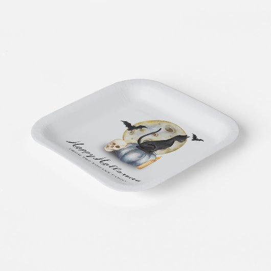 Spooky Halloween Cat Pumpkin Pappteller (Gewinkelt)