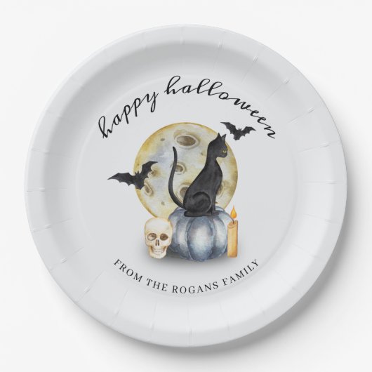 Spooky Halloween Cat Pumpkin Pappteller (Vorderseite)