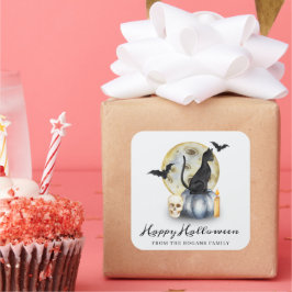 Spooky Halloween Cat Pumpkin Quadratischer Aufkleber