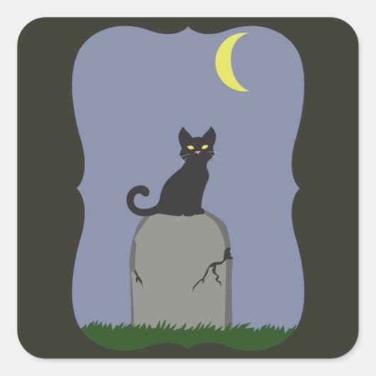 Spooky Halloween Cat Quadratischer Aufkleber (Vorderseite)
