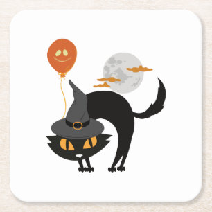 Spooky Halloween Cat Rechteckiger Pappuntersetzer