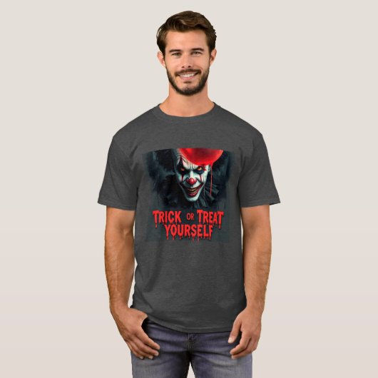 Spooky Halloween Clown Trick oder Treat T-Shirt (Vorne ganz)