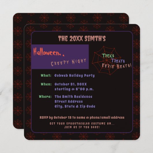 Spooky Halloween Cobweb Black Party Einladung (Vorne/Hinten)