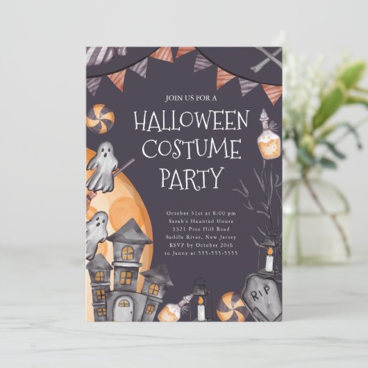 Spooky Halloween Costume Party Einladung (Stehend Vorderseite)
