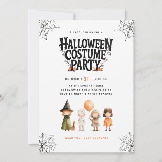 Spooky Halloween Costume Party Kinder Einladung (Vorderseite)