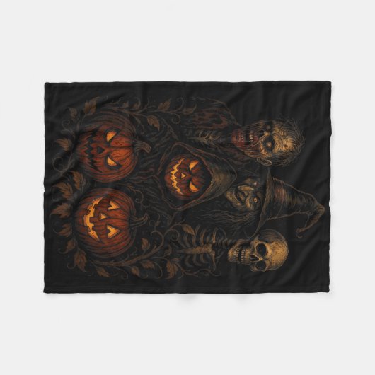 Spooky Halloween Creepy Pumpkin Beängstigend Hexe  Fleecedecke (Vorderseite (Horizontal))