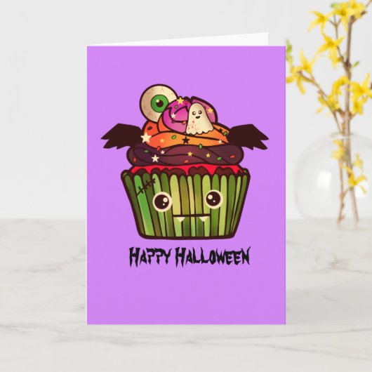 Spooky Halloween Cupcake Karte (Gelbe Blume)