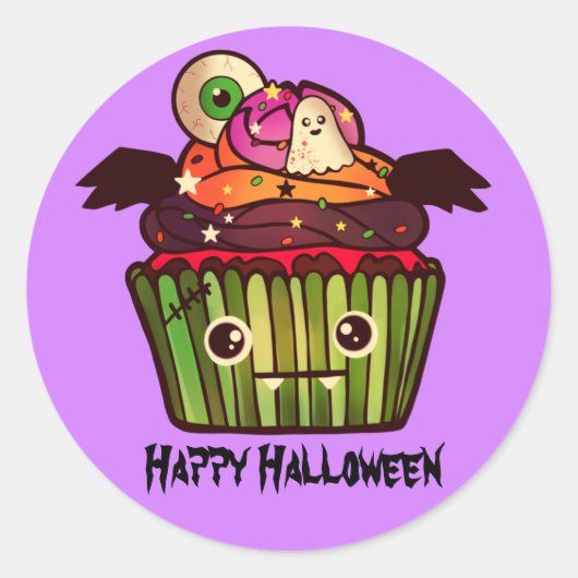 Spooky Halloween Cupcake Runder Aufkleber (Vorderseite)