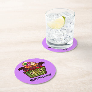 Spooky Halloween Cupcake Runder Pappuntersetzer