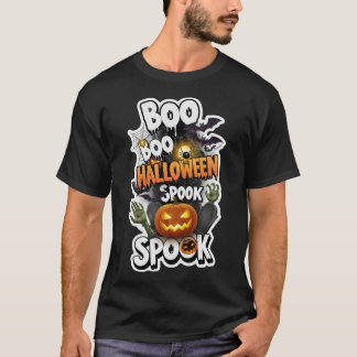 Spooky Halloween design with pumpkins bats spider  T-Shirt