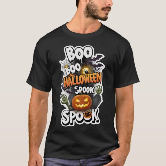 Spooky Halloween design with pumpkins bats spider  T-Shirt (Vorderseite)