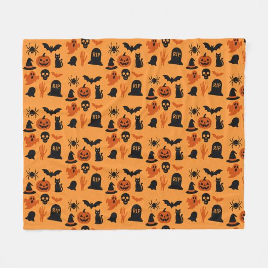 Spooky Halloween Fleece Blanket - Schwarz & Orange (Vorderseite (Horizontal))