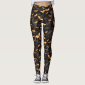 Spooky Halloween Flying Bats Black Orange White Leggings (Vorderseite)