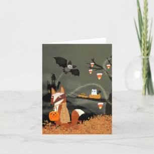 Spooky Halloween Fox and Bat BLANK Grußkarte Dankeskarte
