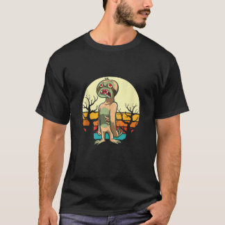 Spooky Halloween Funny Zombie Sloth Retro Graphic T-Shirt