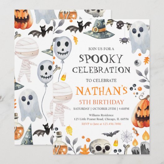 Spooky Halloween Geburtstag Einladung (Vorne/Hinten)