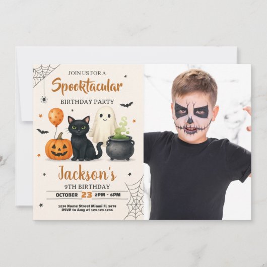 Spooky Halloween Geburtstag Einladung mit Foto (Vorderseite)