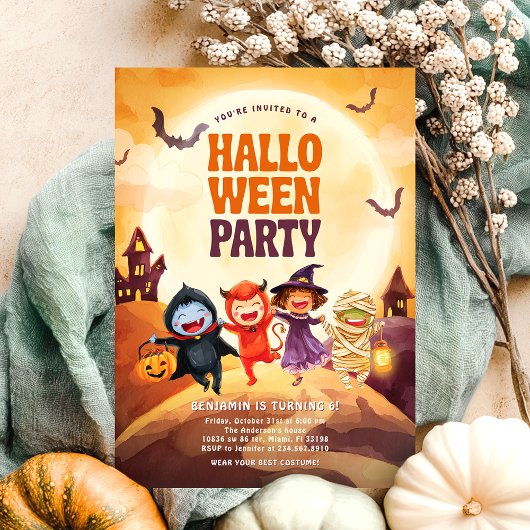 Spooky Halloween Geburtstagsparty Kinder Einladung