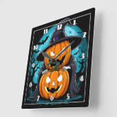 Spooky Halloween Geist mit verzauberten Kürbissen Quadratische Wanduhr (Winkel)
