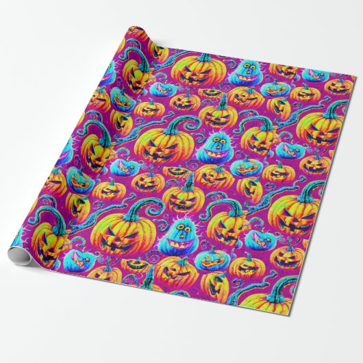 Spooky Halloween Geister und Kürbiswackelpapier Geschenkpapier (Ungerollt)