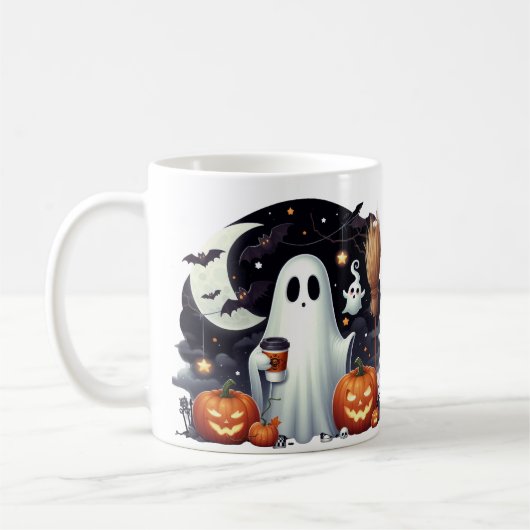 Spooky Halloween-Geisterkürbis Kaffeetasse (Links)