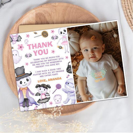Spooky Halloween Ghost Birthday Party Foto Dankeskarte