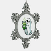Spooky Halloween Ghost Drink Matcha Drink Schneeflocken Zinn-Ornament (Links)