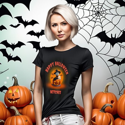 Spooky Halloween Ghost Hexe auf Carved Pumpkin T-Shirt