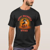 Spooky Halloween Ghost Hexe auf Carved Pumpkin T-Shirt (Vorderseite)