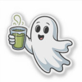 Spooky Halloween Ghost Holding Matcha Aufkleber (Vorderseite)