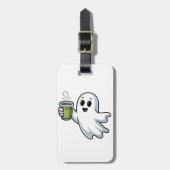 Spooky Halloween Ghost Holding Matcha Gepäckanhänger (Vorderseite vertikal)