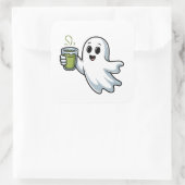 Spooky Halloween Ghost Holding Matcha Quadratischer Aufkleber (Tasche)