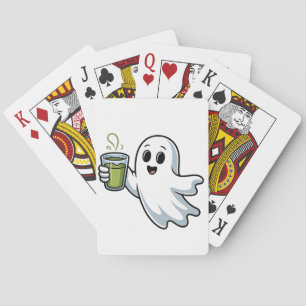 Spooky Halloween Ghost Holding Matcha Spielkarten