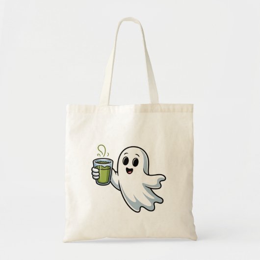 Spooky Halloween Ghost Holding Matcha Tragetasche (Vorne)