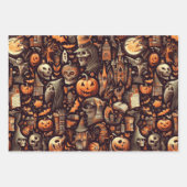 Spooky Halloween Ghost Pattern Schwarz Geschenkpapier Set (Vorderseite 3)