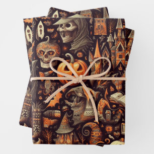 Spooky Halloween Ghost Pattern Schwarz Geschenkpapier Set